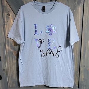 Gildan Light Blue Short Sleeve Tee with Love Graphic